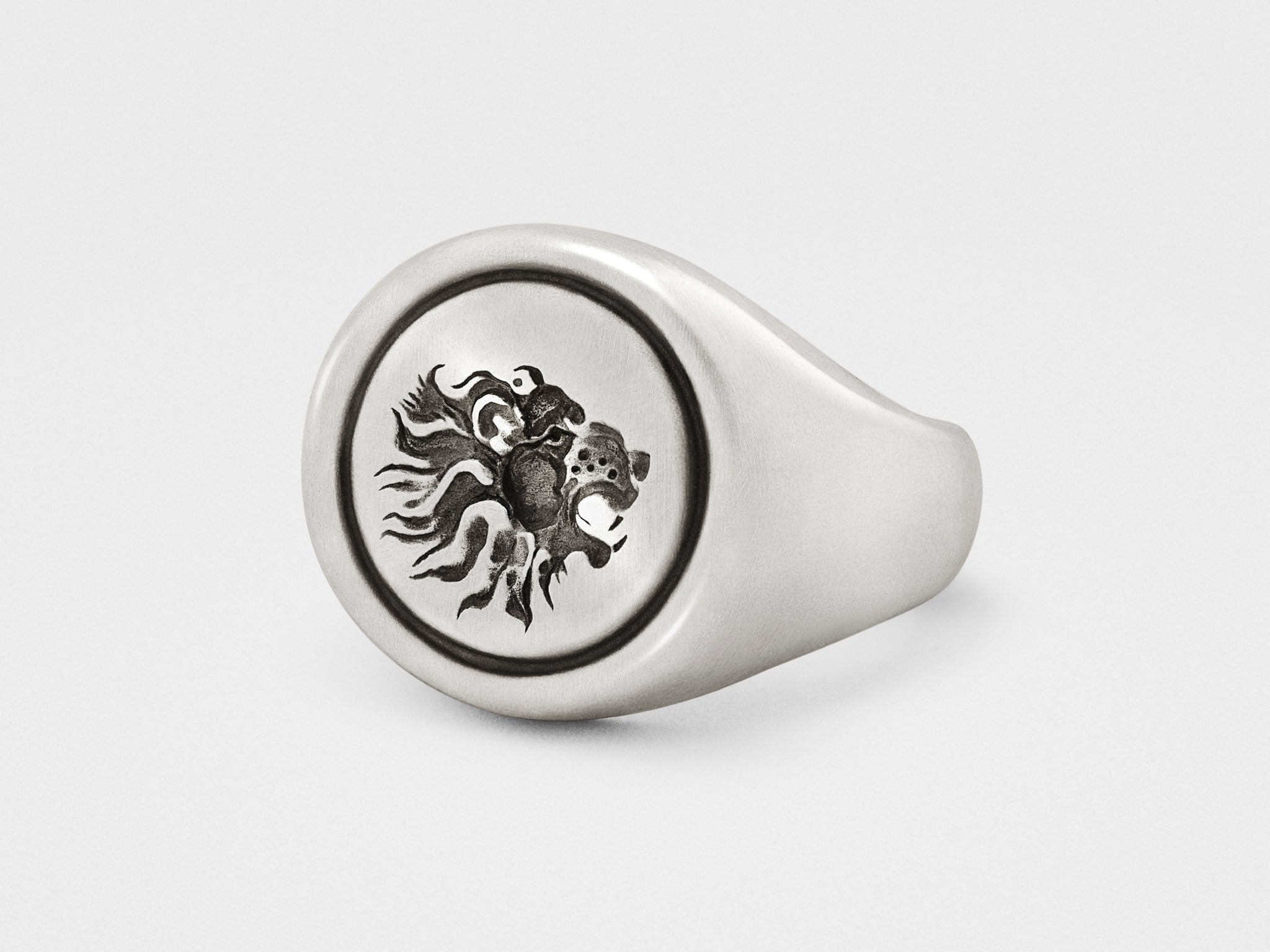 Lion Signet White Solid Gold Ring | VicStoneNYC Fine Jewelry | Wolf & Badger