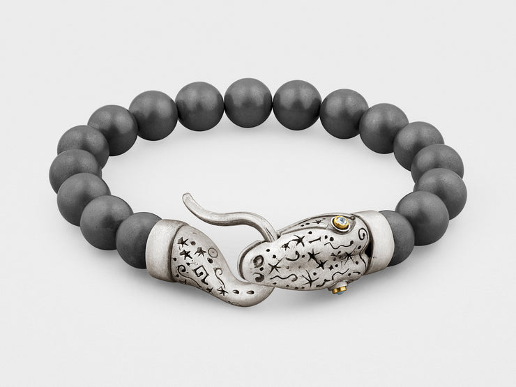 Snake Bracelet with Hematite Beads in Silver, 18K Gold and